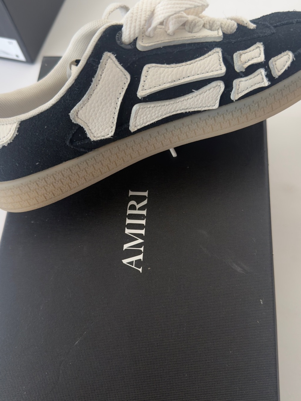 AMIRI Black Suede & White Leather Low-Top Sneaker